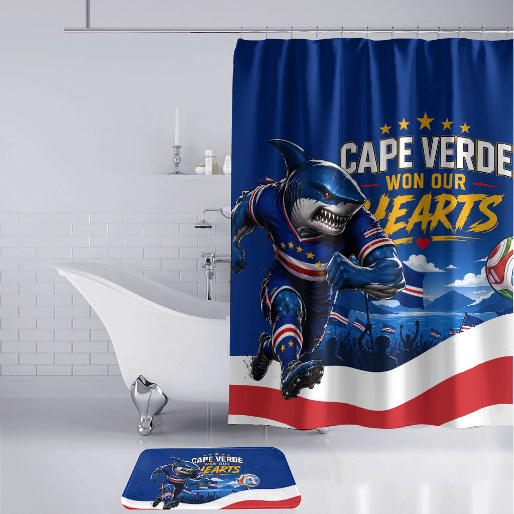 Cape Verde Won Our Hearts Soccer Bathroom Set Blue Sharks Football Mascot Patriotic National Team