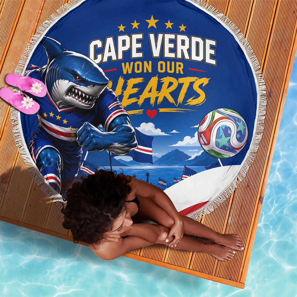 Cape Verde Won Our Hearts Soccer Beach Blanket Blue Sharks Football Mascot Patriotic National Team