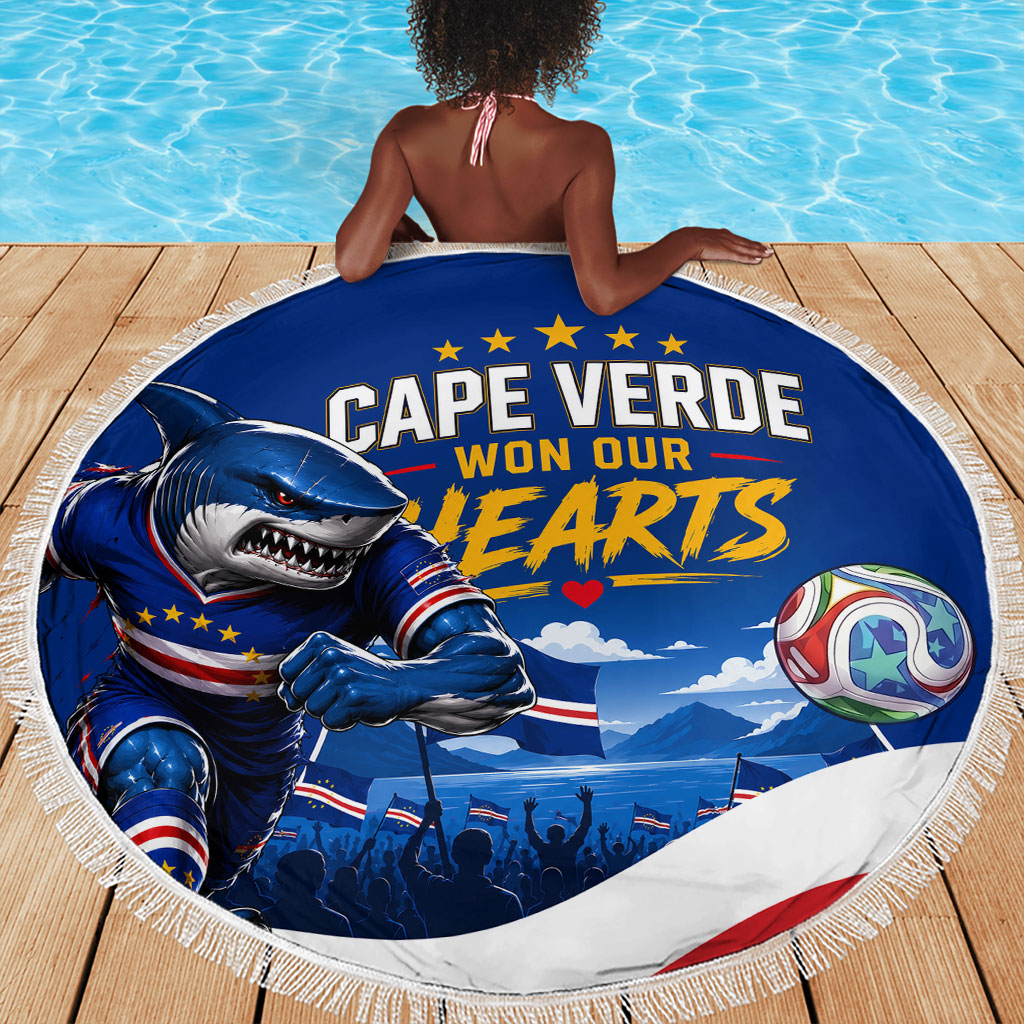 Cape Verde Won Our Hearts Soccer Beach Blanket Blue Sharks Football Mascot Patriotic National Team