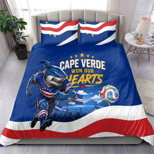 Cape Verde Won Our Hearts Soccer Bedding Set Blue Sharks Football Mascot Patriotic National Team