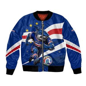 Cape Verde Won Our Hearts Soccer Bomber Jacket Blue Sharks Football Mascot Patriotic National Team