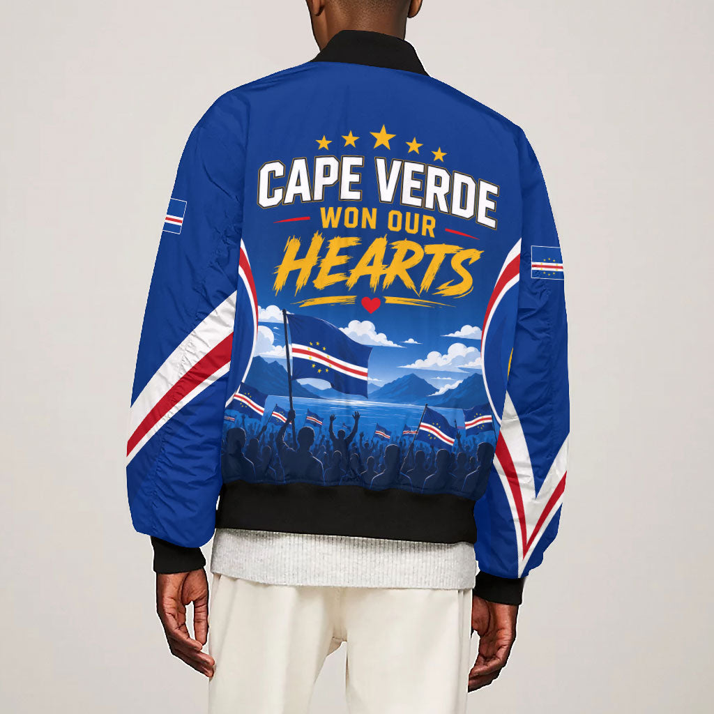 Cape Verde Won Our Hearts Soccer Bomber Jacket Blue Sharks Football Mascot Patriotic National Team