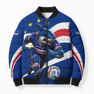 Cape Verde Won Our Hearts Soccer Bomber Puffer Jacket Blue Sharks Football Mascot Patriotic National Team
