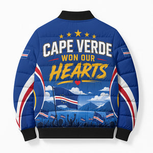 Cape Verde Won Our Hearts Soccer Bomber Puffer Jacket Blue Sharks Football Mascot Patriotic National Team