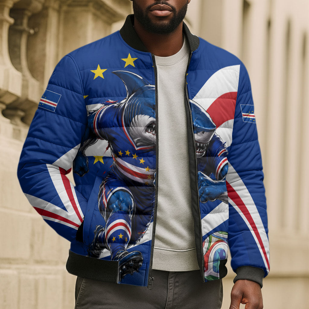 Cape Verde Won Our Hearts Soccer Bomber Puffer Jacket Blue Sharks Football Mascot Patriotic National Team