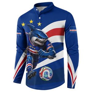 Cape Verde Won Our Hearts Soccer Button Sweatshirt Blue Sharks Football Mascot Patriotic National Team