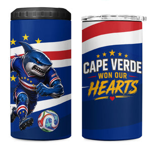 Cape Verde Won Our Hearts Soccer 4 in 1 Can Cooler Tumbler Blue Sharks Football Mascot Patriotic National Team