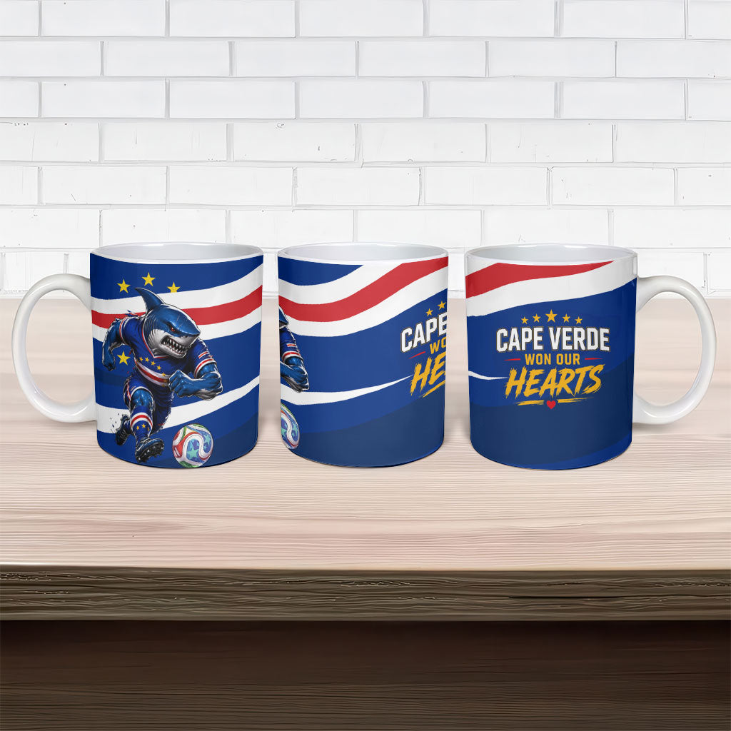 Cape Verde Won Our Hearts Soccer Ceramic Mug Blue Sharks Football Mascot Patriotic National Team