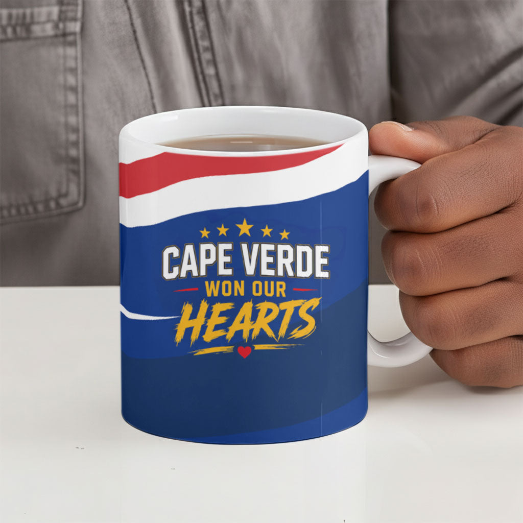 Cape Verde Won Our Hearts Soccer Ceramic Mug Blue Sharks Football Mascot Patriotic National Team