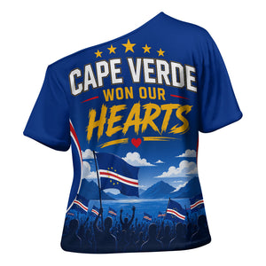 Cape Verde Won Our Hearts Soccer Cross Shoulder Shirt Blue Sharks Football Mascot Patriotic National Team