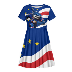 Cape Verde Won Our Hearts Soccer Kid Short Sleeve Dress Blue Sharks Football Mascot Patriotic National Team