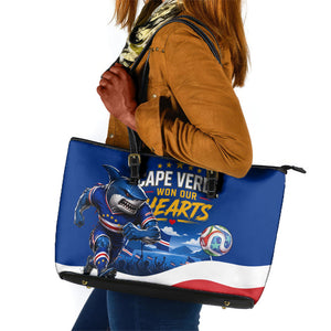 Cape Verde Won Our Hearts Soccer Leather Tote Bag Blue Sharks Football Mascot Patriotic National Team