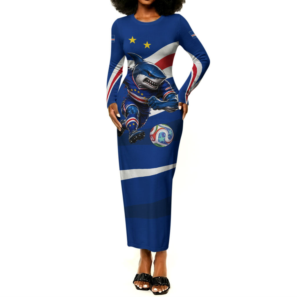Cape Verde Won Our Hearts Soccer Long Sleeve Bodycon Dress Blue Sharks Football Mascot Patriotic National Team