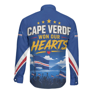 Cape Verde Won Our Hearts Soccer Long Sleeve Button Shirt Blue Sharks Football Mascot Patriotic National Team