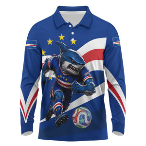 Cape Verde Won Our Hearts Soccer Long Sleeve Polo Shirt Blue Sharks Football Mascot Patriotic National Team