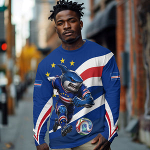 Cape Verde Won Our Hearts Soccer Long Sleeve Shirt Blue Sharks Football Mascot Patriotic National Team