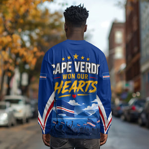 Cape Verde Won Our Hearts Soccer Long Sleeve Shirt Blue Sharks Football Mascot Patriotic National Team