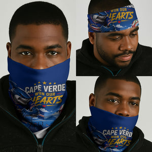 Cape Verde Won Our Hearts Soccer Neck Gaiter Blue Sharks Football Mascot Patriotic National Team