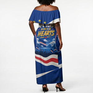 Cape Verde Won Our Hearts Soccer Off Shoulder Maxi Dress Blue Sharks Football Mascot Patriotic National Team