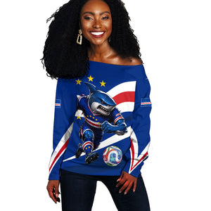 Cape Verde Won Our Hearts Soccer Off Shoulder Sweater Blue Sharks Football Mascot Patriotic National Team