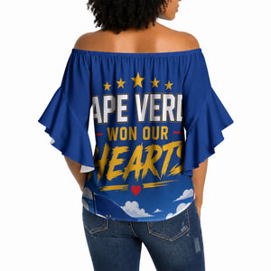 Cape Verde Won Our Hearts Soccer Off Shoulder Wrap Waist Top Blue Sharks Football Mascot Patriotic National Team