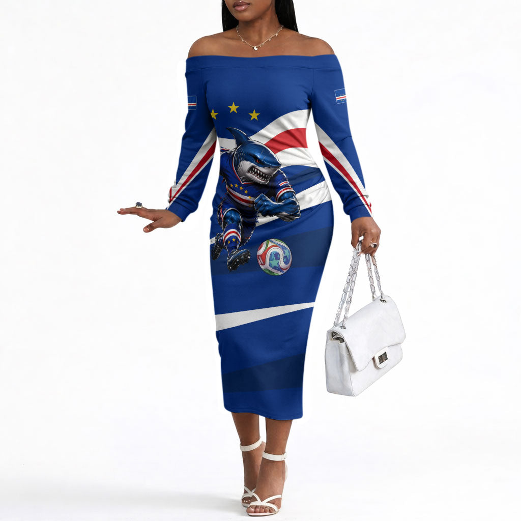 Cape Verde Won Our Hearts Soccer Off The Shoulder Long Sleeve Dress Blue Sharks Football Mascot Patriotic National Team