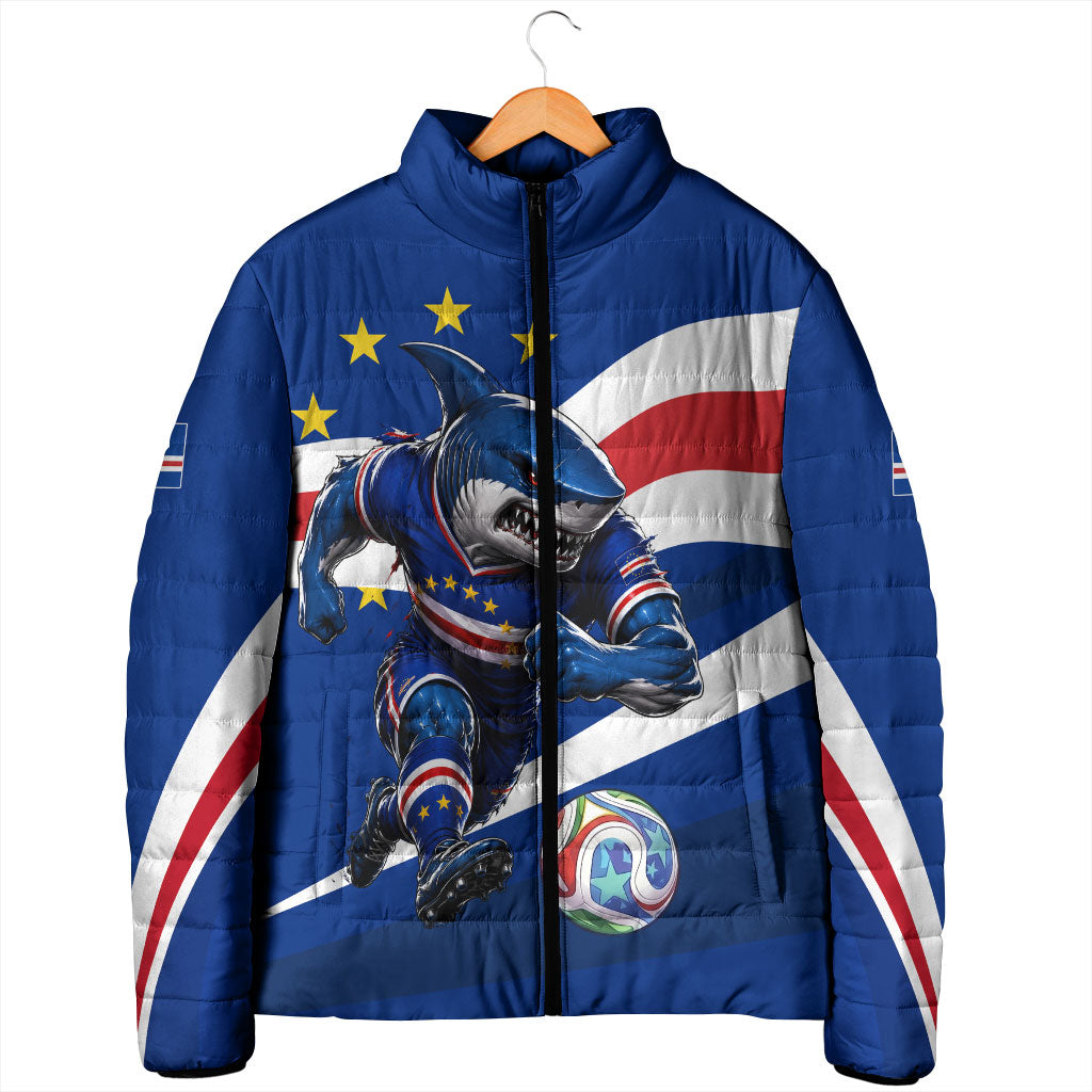 Cape Verde Won Our Hearts Soccer Padded Jacket Blue Sharks Football Mascot Patriotic National Team