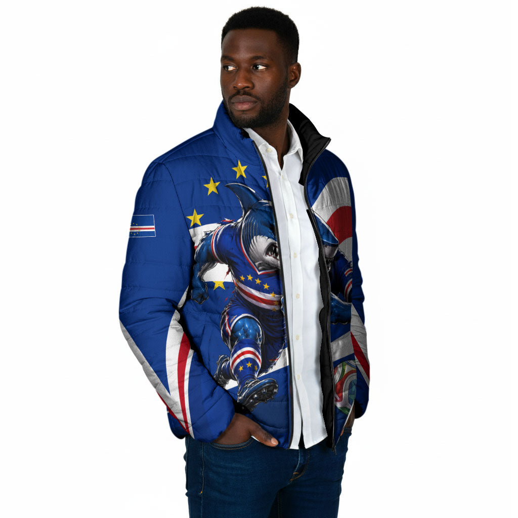 Cape Verde Won Our Hearts Soccer Padded Jacket Blue Sharks Football Mascot Patriotic National Team