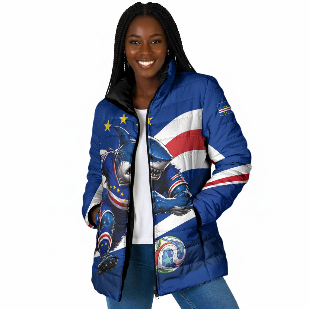 Cape Verde Won Our Hearts Soccer Padded Jacket Blue Sharks Football Mascot Patriotic National Team