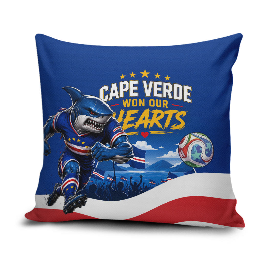 Cape Verde Won Our Hearts Soccer Pillow Cover Blue Sharks Football Mascot Patriotic National Team