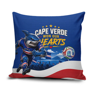 Cape Verde Won Our Hearts Soccer Pillow Cover Blue Sharks Football Mascot Patriotic National Team