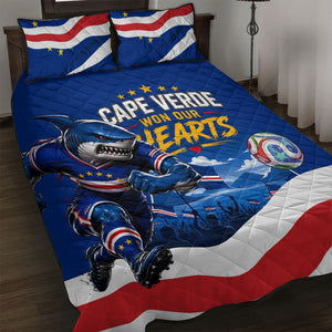 Cape Verde Won Our Hearts Soccer Quilt Bed Set Blue Sharks Football Mascot Patriotic National Team