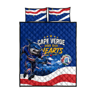 Cape Verde Won Our Hearts Soccer Quilt Bed Set Blue Sharks Football Mascot Patriotic National Team
