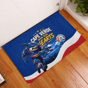 Cape Verde Won Our Hearts Soccer Rubber Doormat Blue Sharks Football Mascot Patriotic National Team