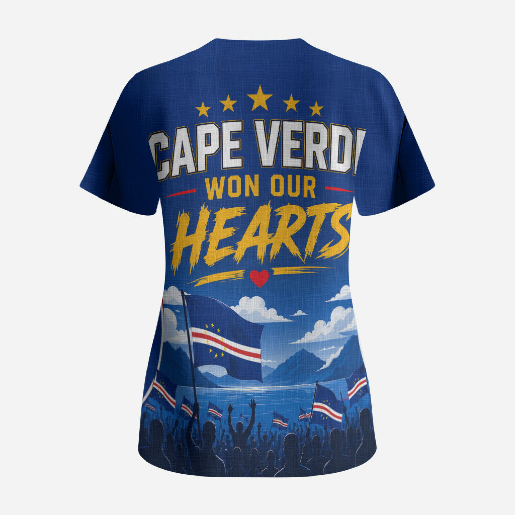 Cape Verde Won Our Hearts Soccer Scrub Top Blue Sharks Football Mascot Patriotic National Team