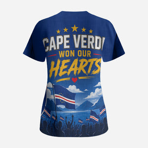Cape Verde Won Our Hearts Soccer Scrub Top Blue Sharks Football Mascot Patriotic National Team