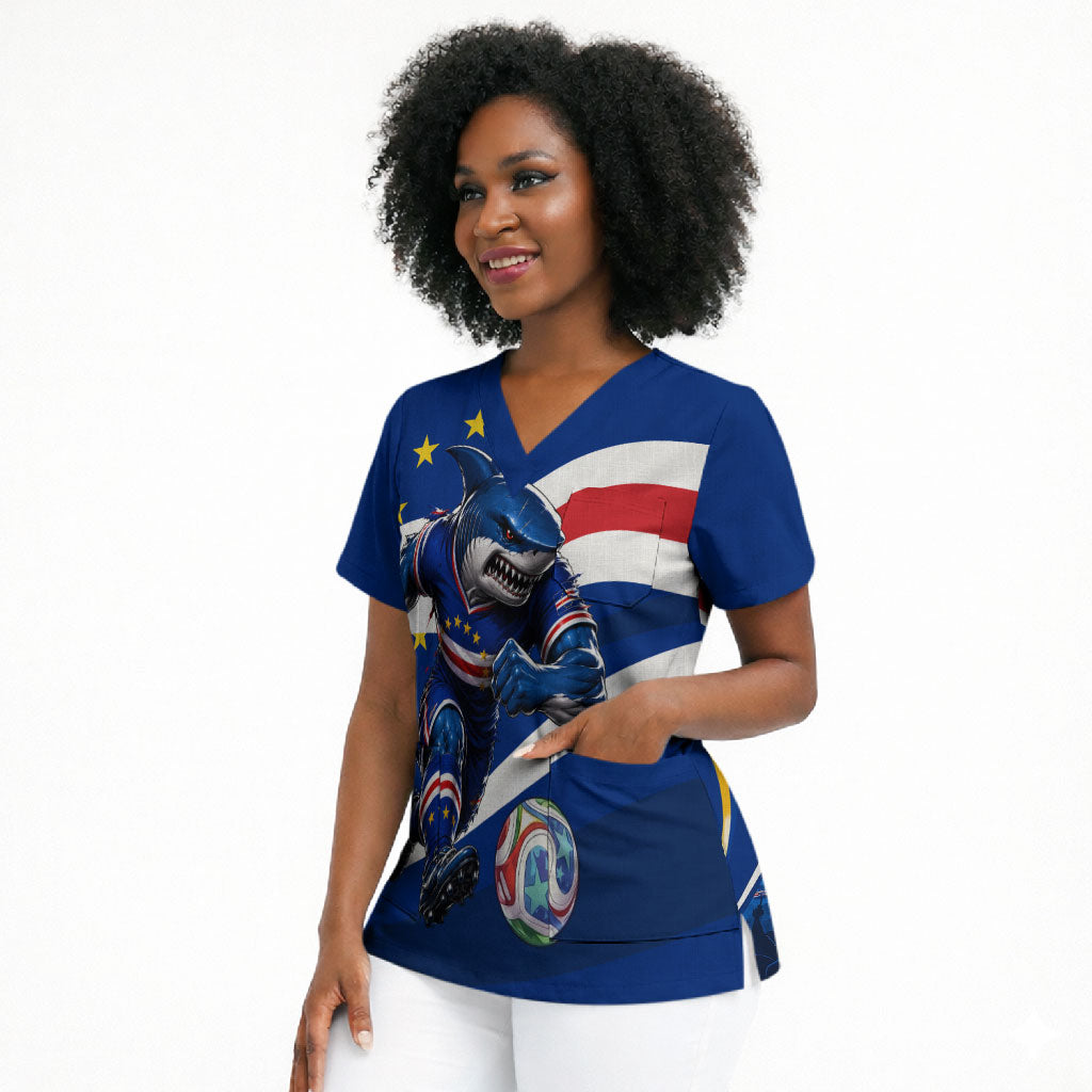 Cape Verde Won Our Hearts Soccer Scrub Top Blue Sharks Football Mascot Patriotic National Team