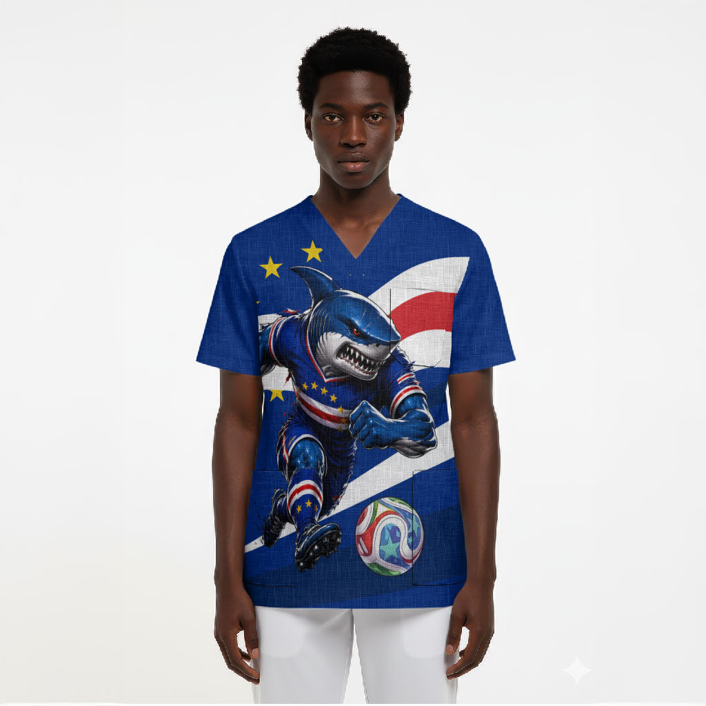 Cape Verde Won Our Hearts Soccer Scrub Top Blue Sharks Football Mascot Patriotic National Team