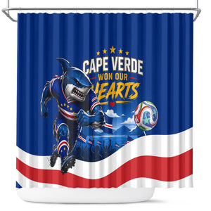 Cape Verde Won Our Hearts Soccer Shower Curtain Blue Sharks Football Mascot Patriotic National Team