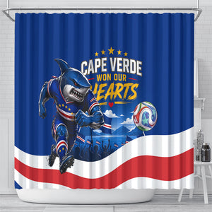 Cape Verde Won Our Hearts Soccer Shower Curtain Blue Sharks Football Mascot Patriotic National Team