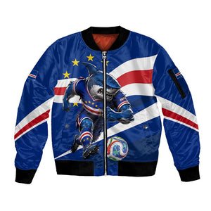 Cape Verde Won Our Hearts Soccer Sleeve Zip Bomber Jacket Blue Sharks Football Mascot Patriotic National Team