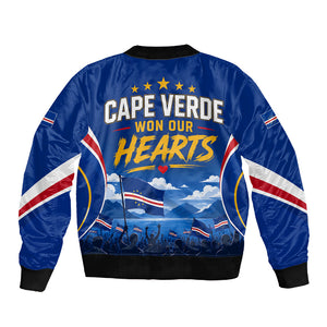 Cape Verde Won Our Hearts Soccer Sleeve Zip Bomber Jacket Blue Sharks Football Mascot Patriotic National Team