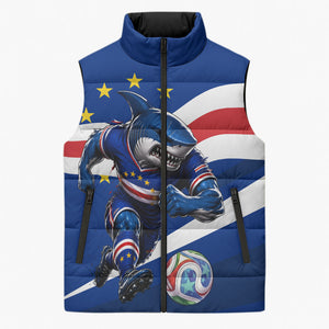 Cape Verde Won Our Hearts Soccer Sleeveless Puffer Jacket Blue Sharks Football Mascot Patriotic National Team