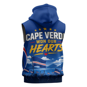 Cape Verde Won Our Hearts Soccer Sleeveless Zip Hoodie Blue Sharks Football Mascot Patriotic National Team