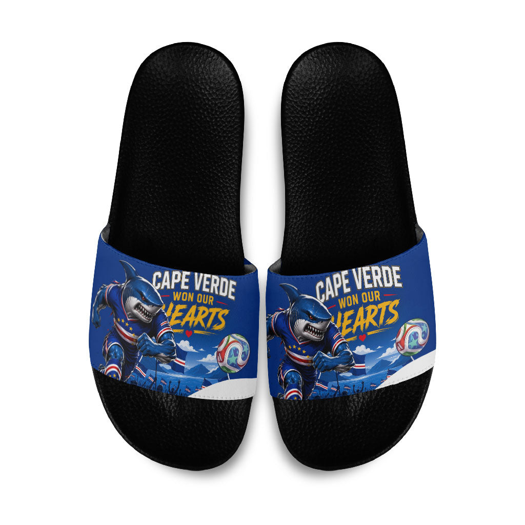 Cape Verde Won Our Hearts Soccer Slide Sandals Blue Sharks Football Mascot Patriotic National Team