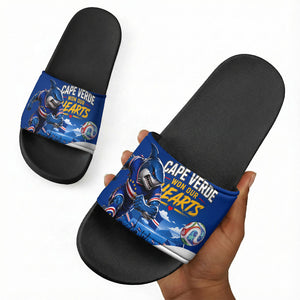 Cape Verde Won Our Hearts Soccer Slide Sandals Blue Sharks Football Mascot Patriotic National Team