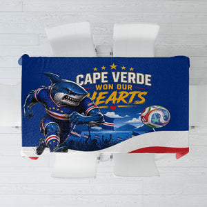 Cape Verde Won Our Hearts Soccer Tablecloth Blue Sharks Football Mascot Patriotic National Team