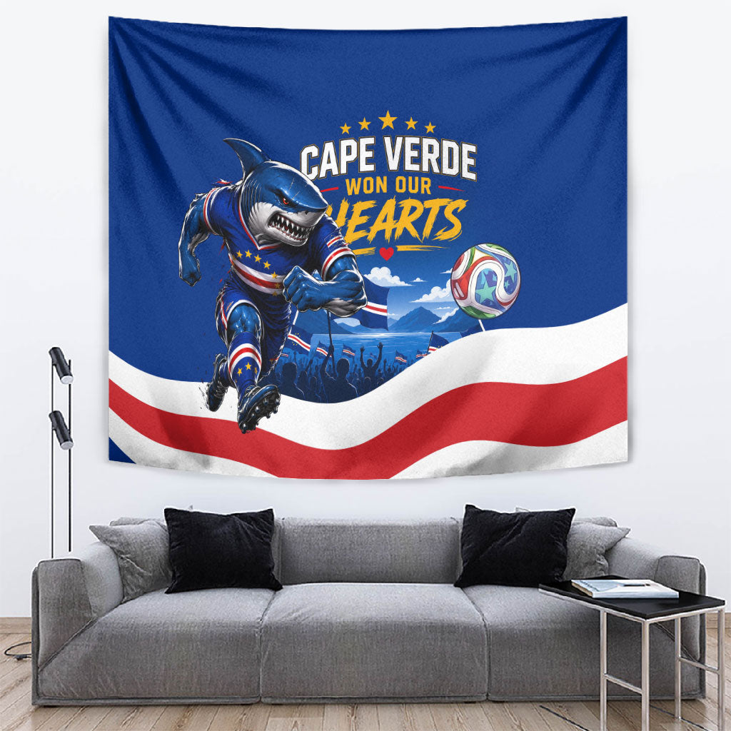 Cape Verde Won Our Hearts Soccer Tapestry Blue Sharks Football Mascot Patriotic National Team