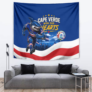 Cape Verde Won Our Hearts Soccer Tapestry Blue Sharks Football Mascot Patriotic National Team