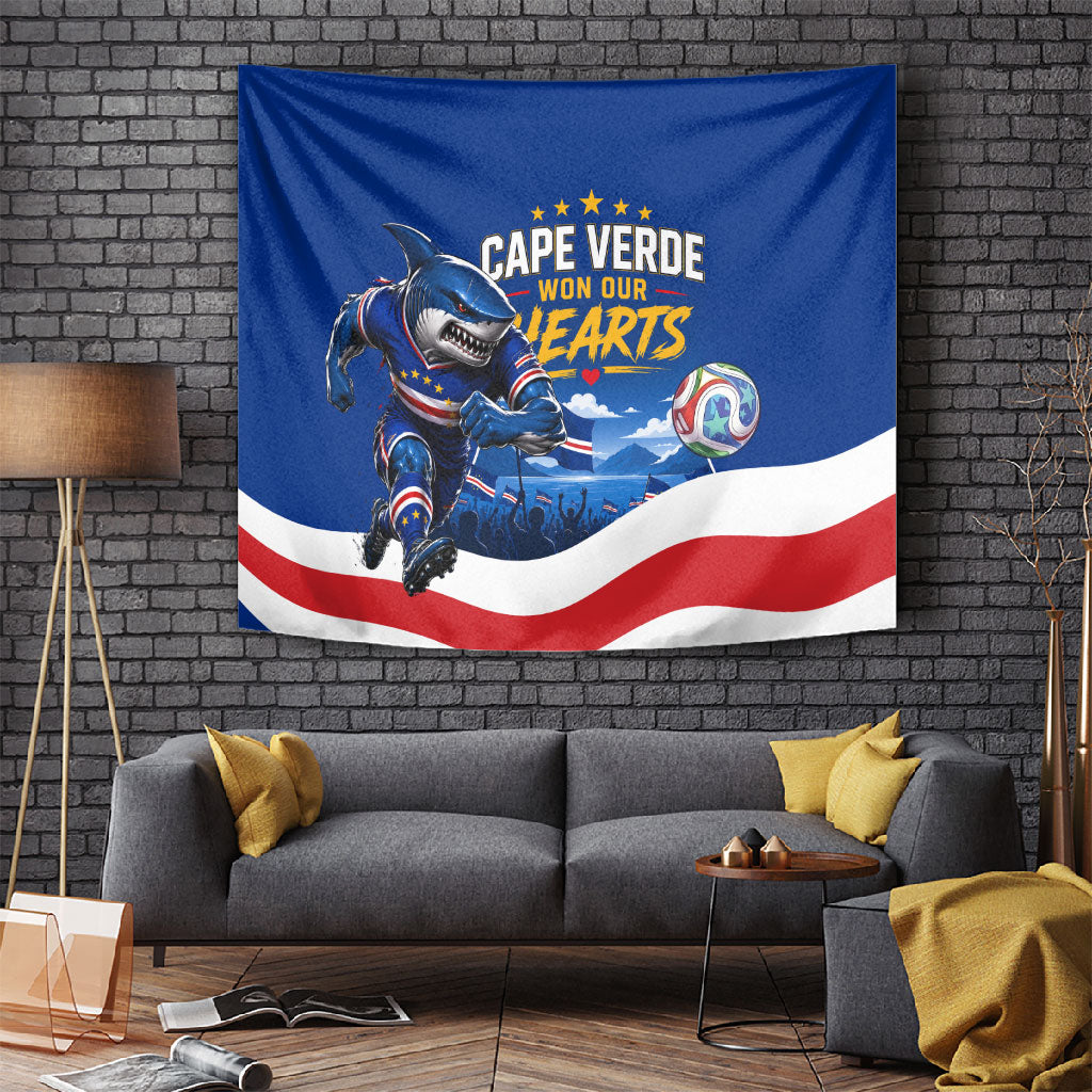Cape Verde Won Our Hearts Soccer Tapestry Blue Sharks Football Mascot Patriotic National Team